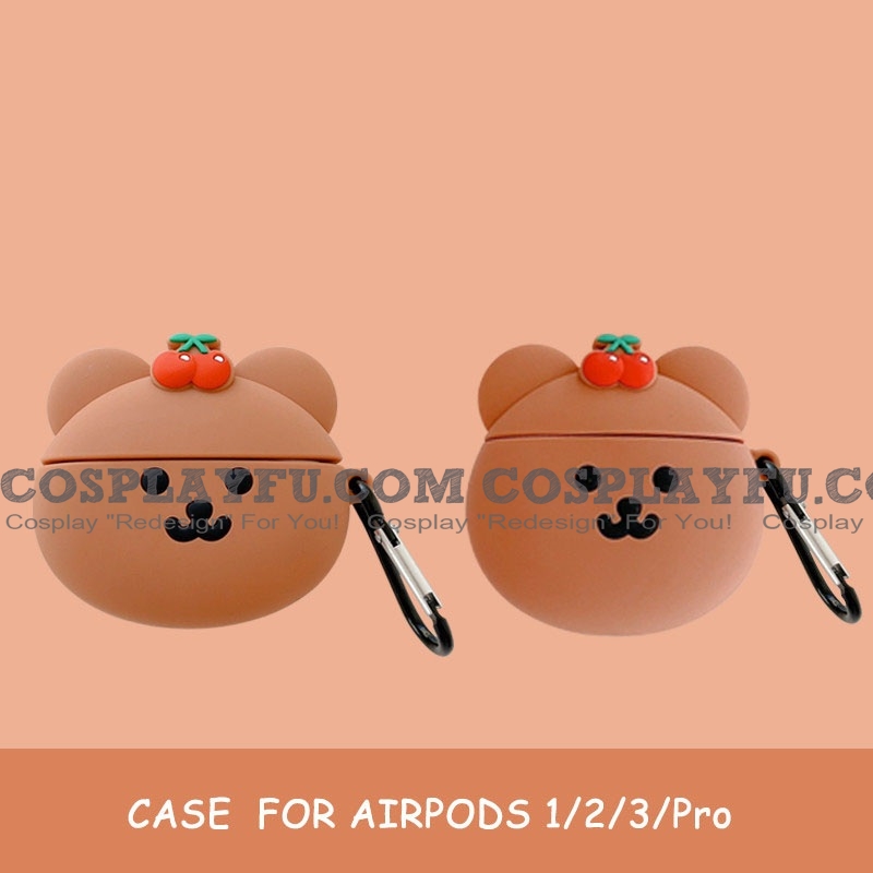 Cute ブラウン Strawberry Bear | Airpod Case | Silicone Case for Apple AirPods 1, 2, Pro コスプレ